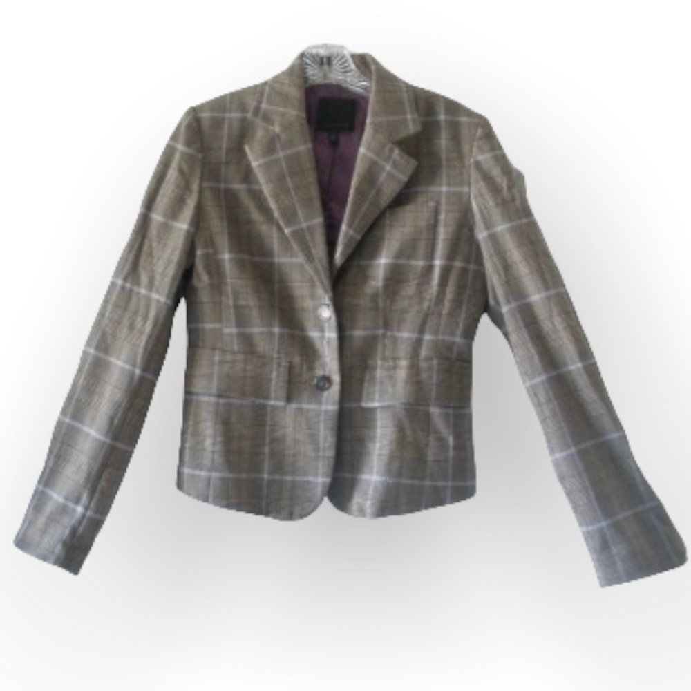 The Limited Blazer Gray Brown Lilac Plaid Womens Work Office Lined Jacket Size 4